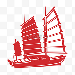 传统图案剪纸图片_红色中国风剪纸帆船手绘图