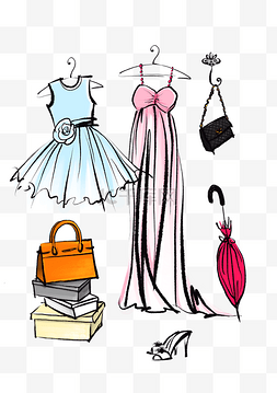 时尚女款手提包图片_3.8妇女节时尚简笔卡通礼服奢侈品