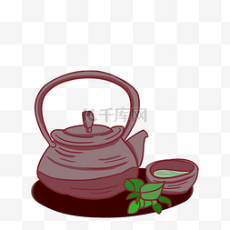 创意茶具图片_手绘紫砂茶壶茶碗插画