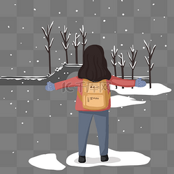 冬季雪景插画图片_冬季看雪景的小女孩