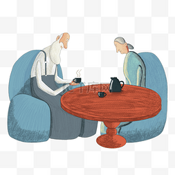 卡通沙发图片图片_卡通手绘水彩老人喝茶海报