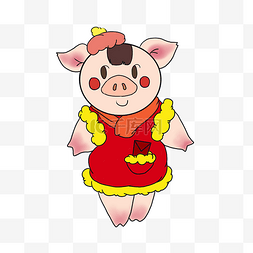 猪年猪猪送红包手绘插画