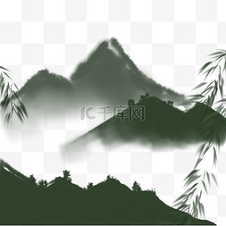 中国风古风水墨柳条远山水墨画