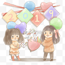 撒花手绘图片_可爱女孩撒花迎新年