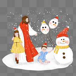 插画圣诞快乐图片_圣诞节耶稣与孩子场景插画