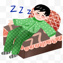 卡通小男孩睡觉图片_世界睡眠日人物和家具插画