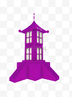 C4D装饰素材紫色城堡设计元素