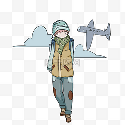 冬季旅行帽子图片_冬季旅行的小男孩插画