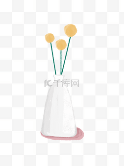 小花装饰设计图片_手绘简约插花白色花瓶元素