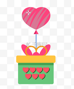 气球插画插画图片_情人节气球礼盒插画