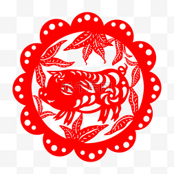 中国风红色喜庆生肖猪剪纸插画