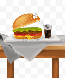 卡通汉堡缤纷美食插画