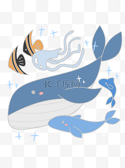 鲸鱼图片_可爱卡通清新梦幻海底鲸鱼