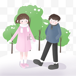 男孩女孩冬季卡通图片_大寒冬季卡通插画