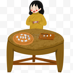 海报饺子图片_卡通手绘春节过年女士开心包饺子