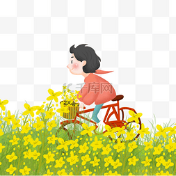 田野女孩图片_手绘田野中骑自行车女孩