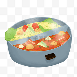 麻辣火锅鱼图片_卡通美食手绘插画