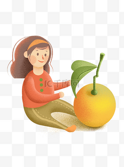 卡通女哈图片_手绘清新女孩抱着橘子元素