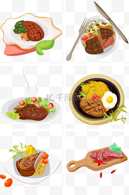 美味小吃小吃手绘图片_特色美味美食牛排手绘插画