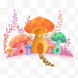 创意海报装饰图片_创意卡通蘑菇屋子