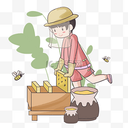 蜜蜂的插画图片_养蜂人物手绘插画