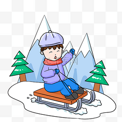卡通手绘冬季滑雪图片_冬季旅游旅行男孩手绘