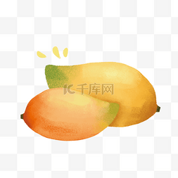 黄色芒果图片_水果黄色芒果小清新手绘风格平面