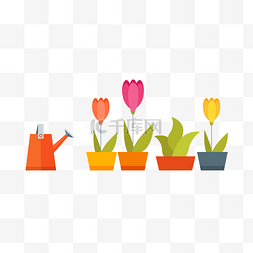 绿色植物花卉图片_浇花壶和花卉png