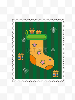 邮票圣诞节图片_圣诞邮票小贴纸袜子卡通矢量可商