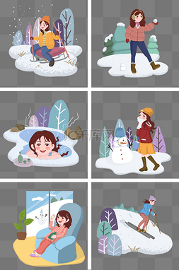 冬季滑雪的小女孩图片_冬季人物合集插画