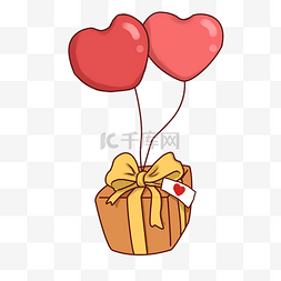 绑着礼物的气球图片_手绘红色爱心礼物气球