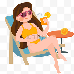 果汁图图片_躺在睡椅上喝果汁的女人