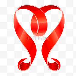 心形红布飘带图片_红色可爱温暖心形卡通彩带