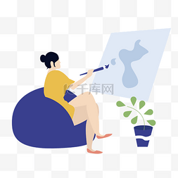 榻榻米图片_通用节日彩色手绘扁平化美女画画