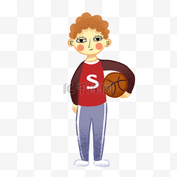噪点小元素图片_手绘矢量卡通可爱穿校服打篮球的
