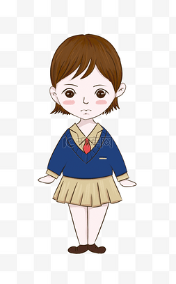 卡通校服小学生图片_卡通手绘女孩短发女学生校服vi卡