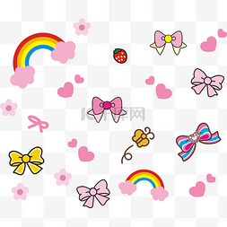 手绘卡通粉色花朵图片_矢量蝴蝶结彩虹可爱