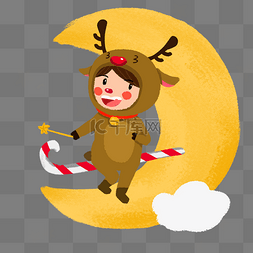 手绘麋鹿小清新图片_圣诞节手绘卡通人物圣诞麋鹿小朋