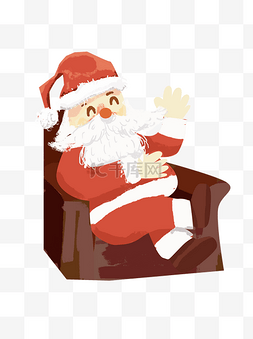 坐沙发手绘图片_手绘卡通圣诞老人坐在沙发元素