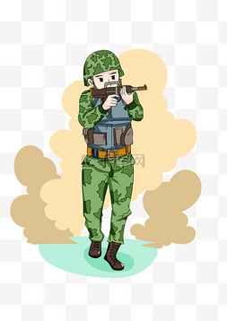 军人的素材图片_八一建军节军事演习的的战士插画