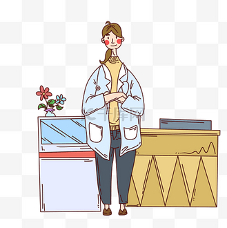 手绘卡通女医生插画