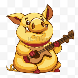金色金色猪年图片_弹吉他的金猪矢量图