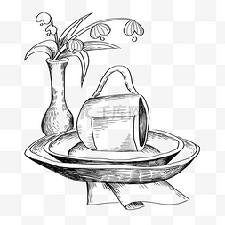 手绘餐厅厨房图片_手绘餐具和装饰花瓶