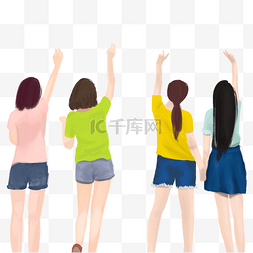 女孩文艺图片_手绘挥手的少女背影