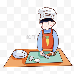 q版卡通男孩图片_手绘卡通厨师做饭