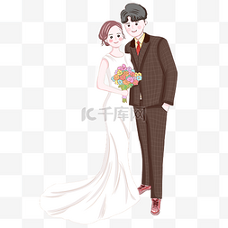 手绘婚礼白色婚纱插画