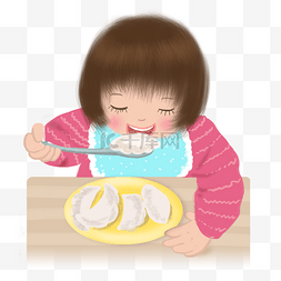 节日里吃饺子的小女孩