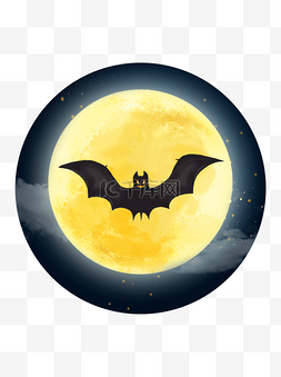 星空月夜图片_万圣节卡通手绘吸血蝙蝠月夜星空