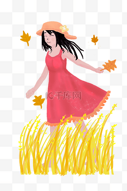 枫叶节气图片_立秋秋季站在麦穗中的少女