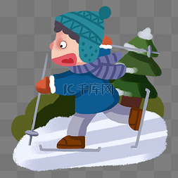 滑雪板插画图片_大寒滑雪的小男孩